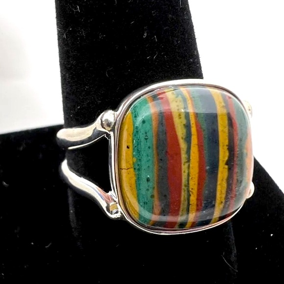 M JAY KING DTR Sterling Silver Rainbow Calsilica Cabochon Square Ring Sz 11 NWT - Picture 7 of 7